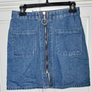 *** Blue zipper front short denim skirt